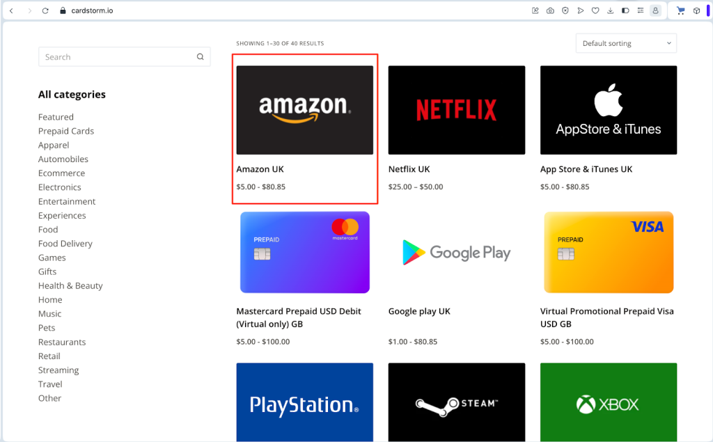 amazon gift card on cardstorm