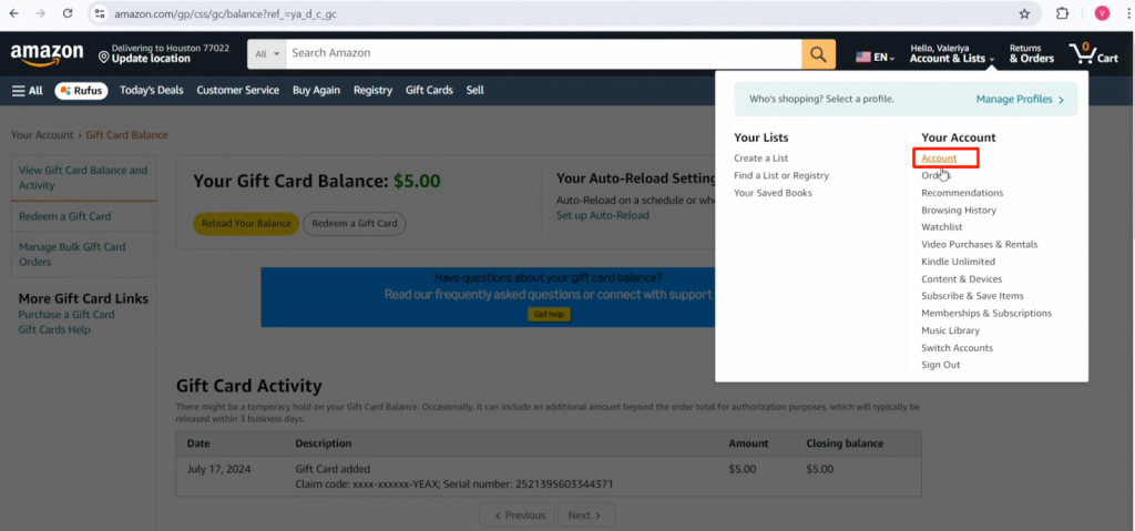 amazon website redeem