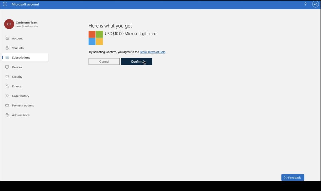Microsoft click redeem button 