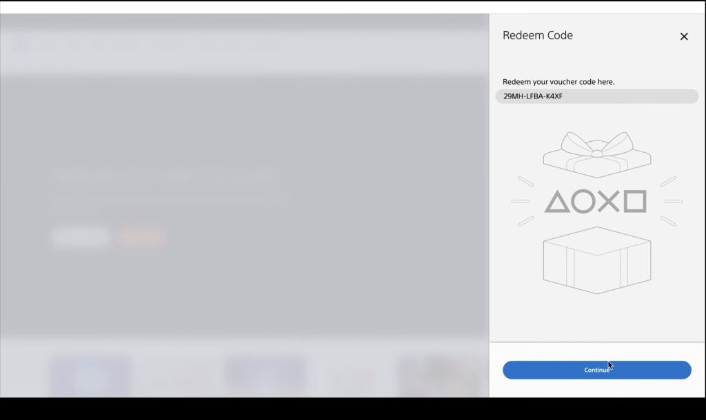 Enter code and click continue
