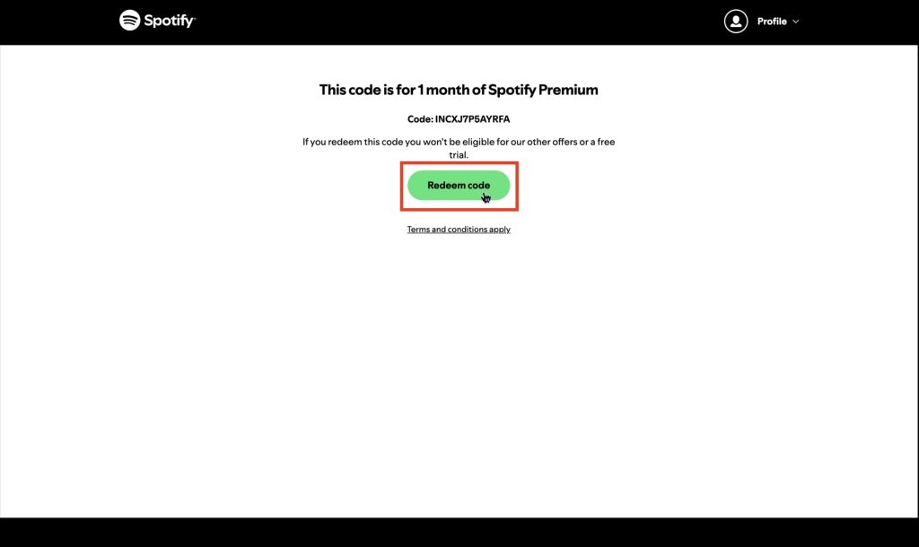 Click redeem to activate card