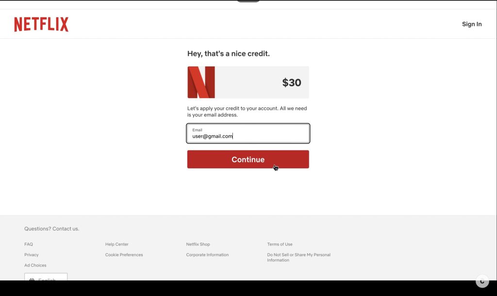 Enter you email on Netflix