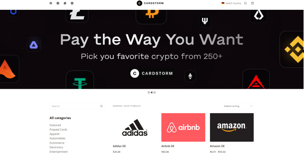 Cardstorm website main page
