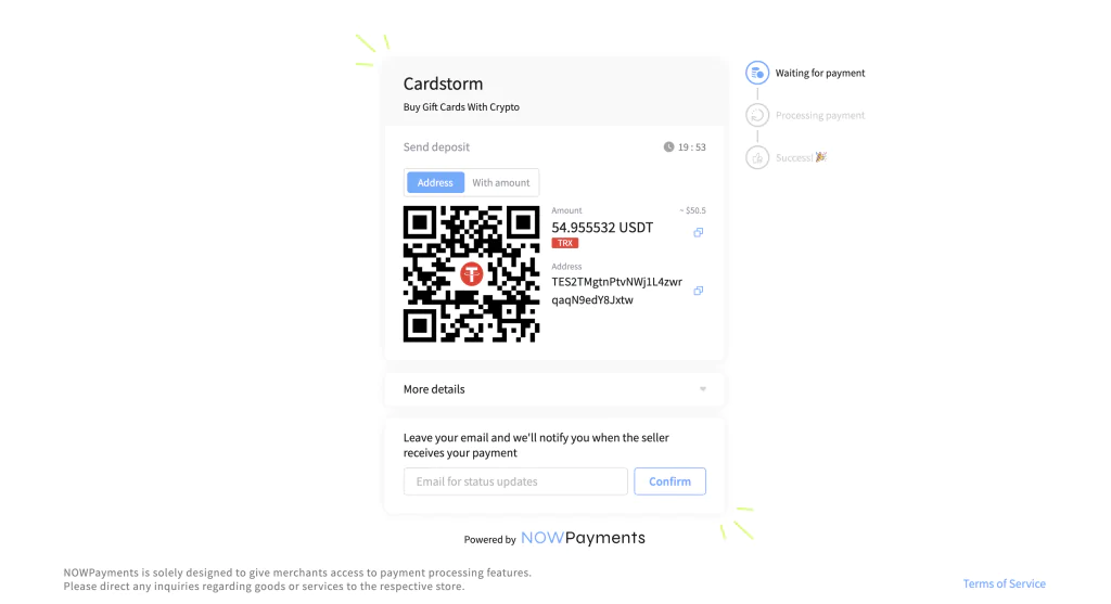 nowpayments gateway page for payment