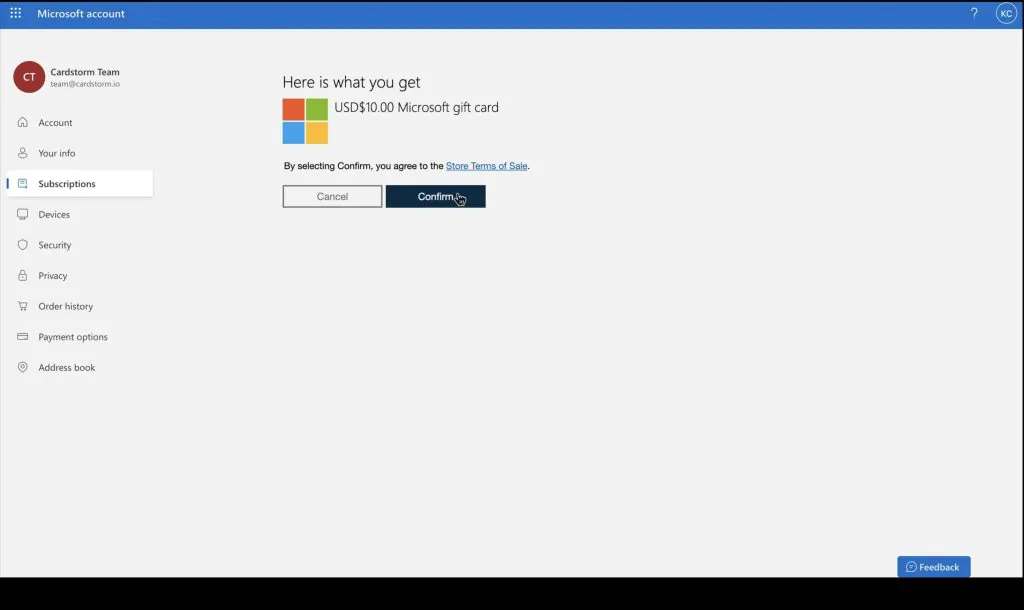 Microsoft click redeem button 
