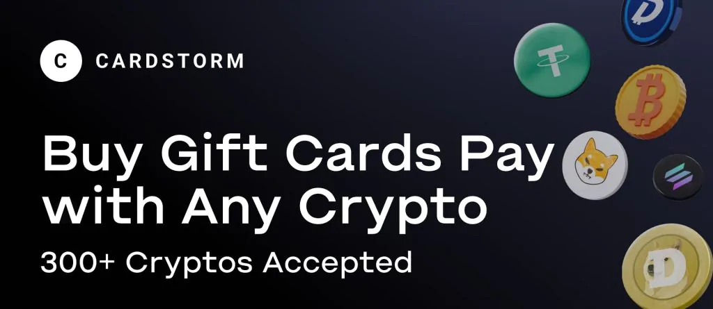 Cardstorm accepts 300+ cryptocurrencies for instant gift card purchases.