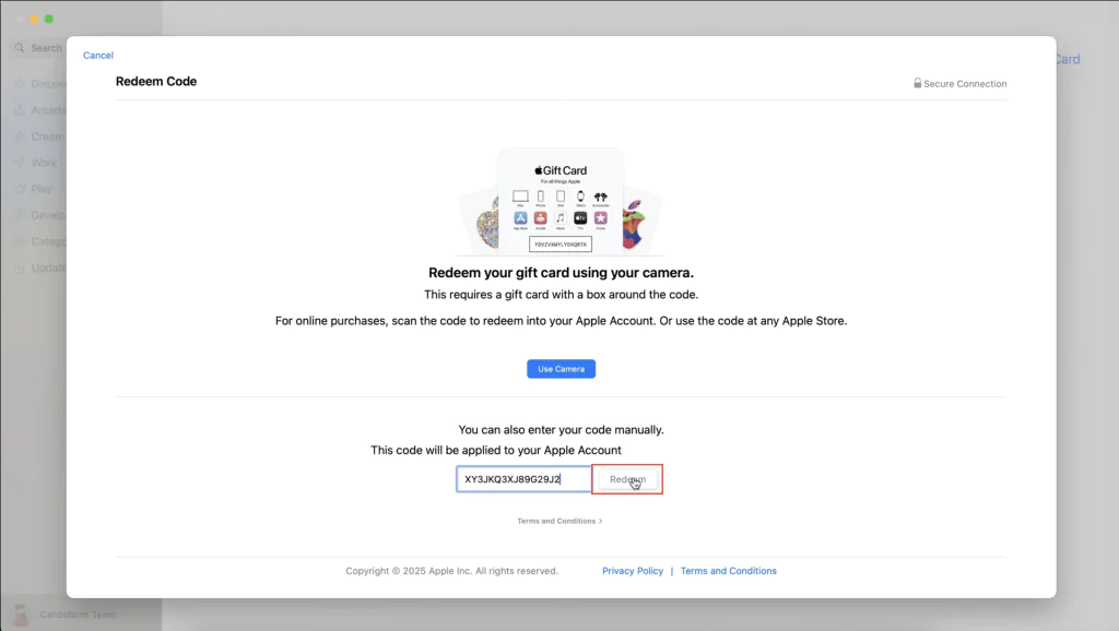 redeem button
